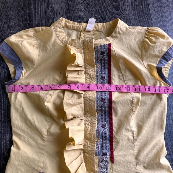 Anthropologie Floreat Morning Surprise Blouse Size 4 Yellow Embroidered Ruffled - Picture 15 of 16